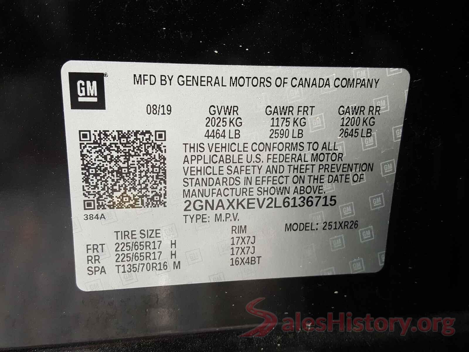 2GNAXKEV2L6136715 2020 CHEVROLET EQUINOX