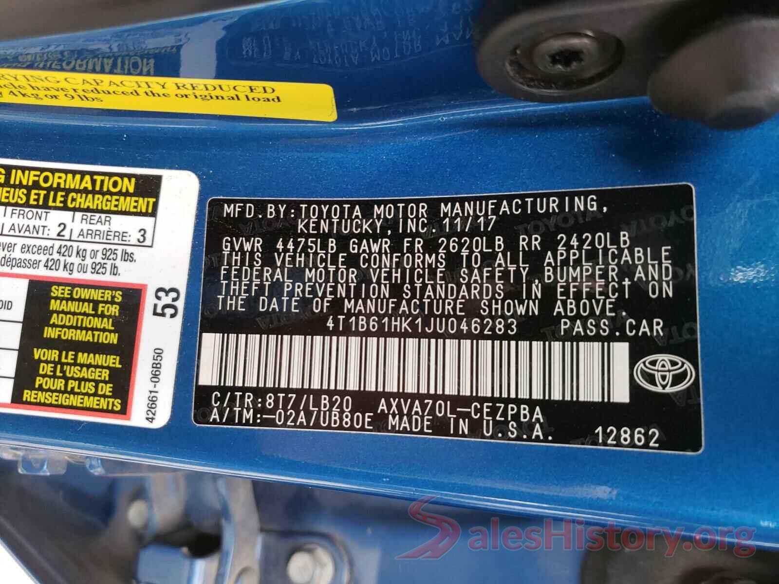 4T1B61HK1JU046283 2018 TOYOTA CAMRY