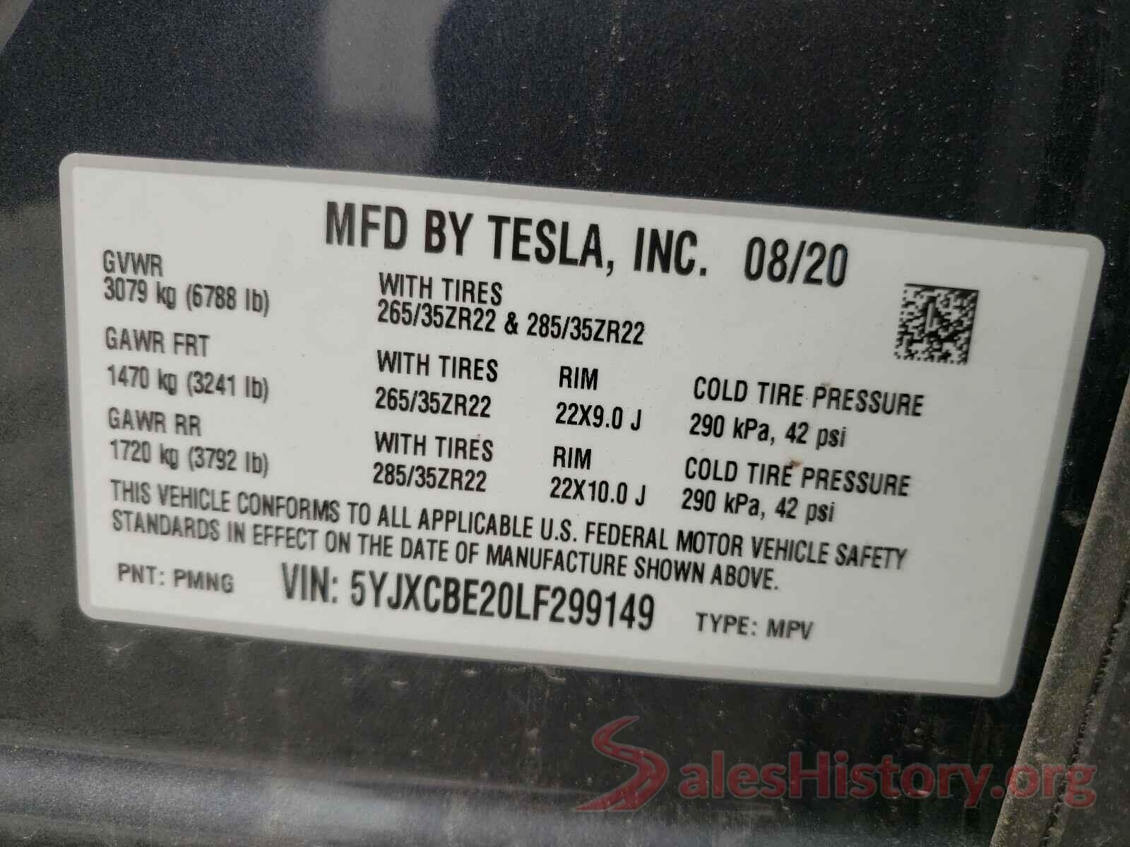 5YJXCBE20LF299149 2020 TESLA MODEL X