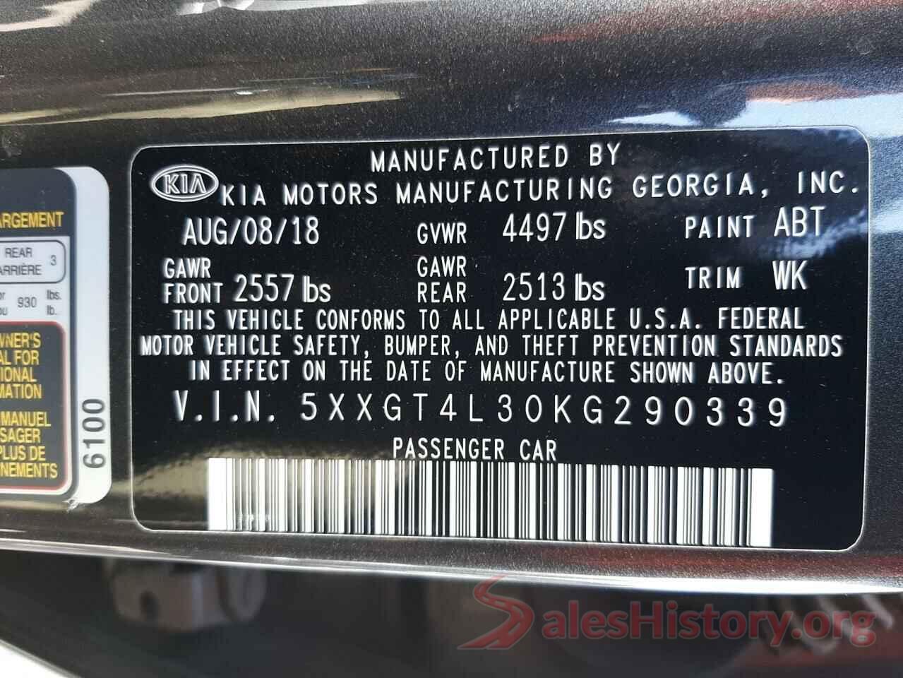 5XXGT4L30KG290339 2019 KIA OPTIMA