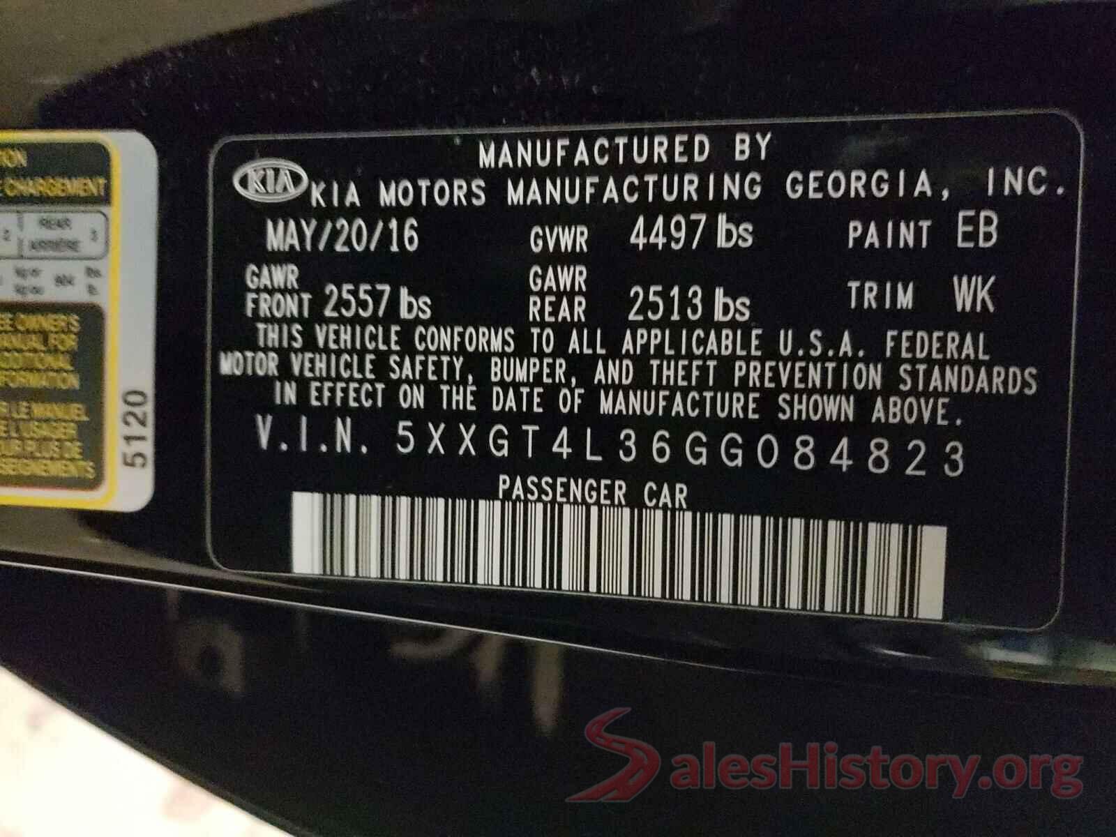 5XXGT4L36GG084823 2016 KIA OPTIMA