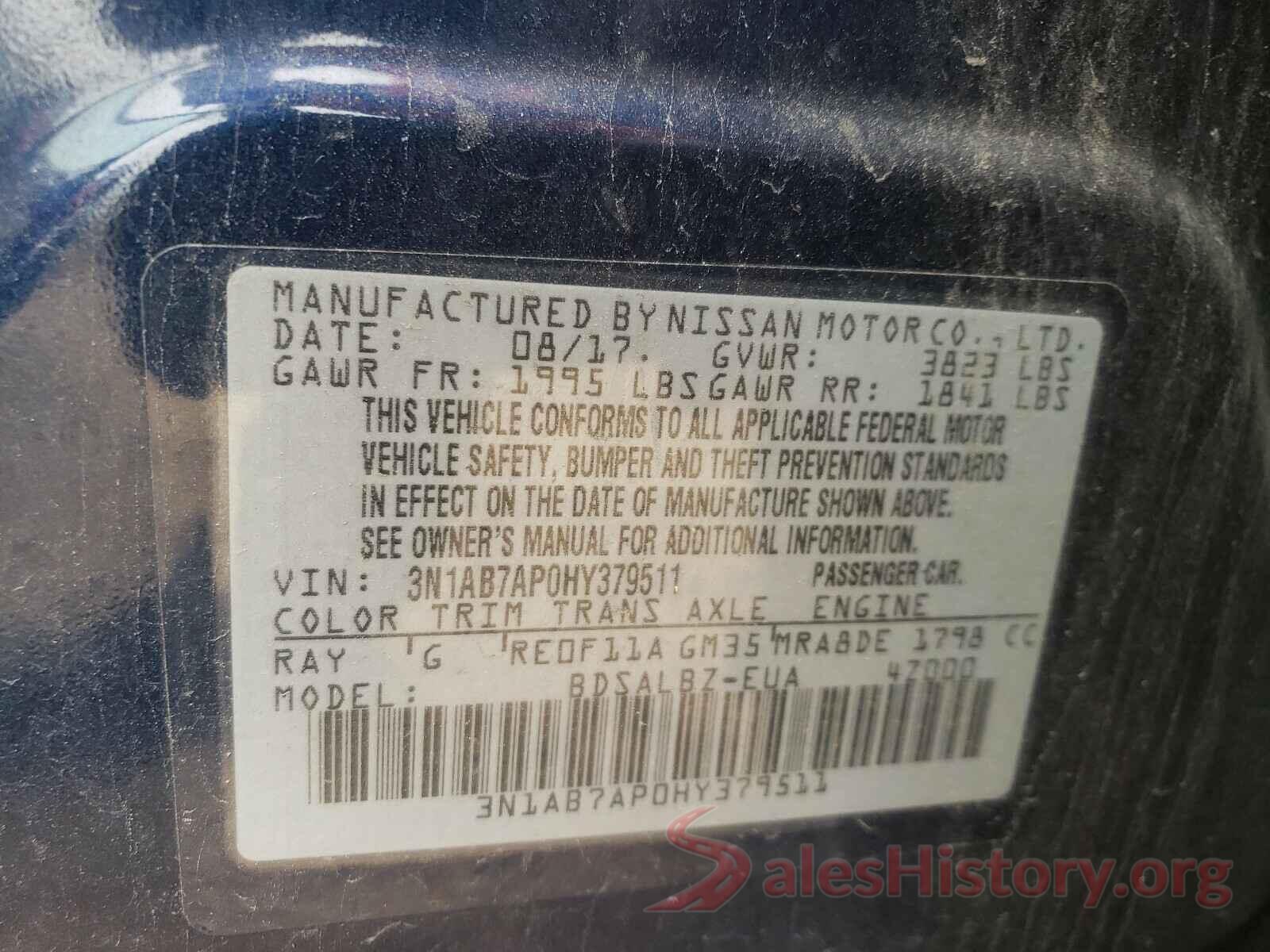 3N1AB7AP0HY379511 2017 NISSAN SENTRA