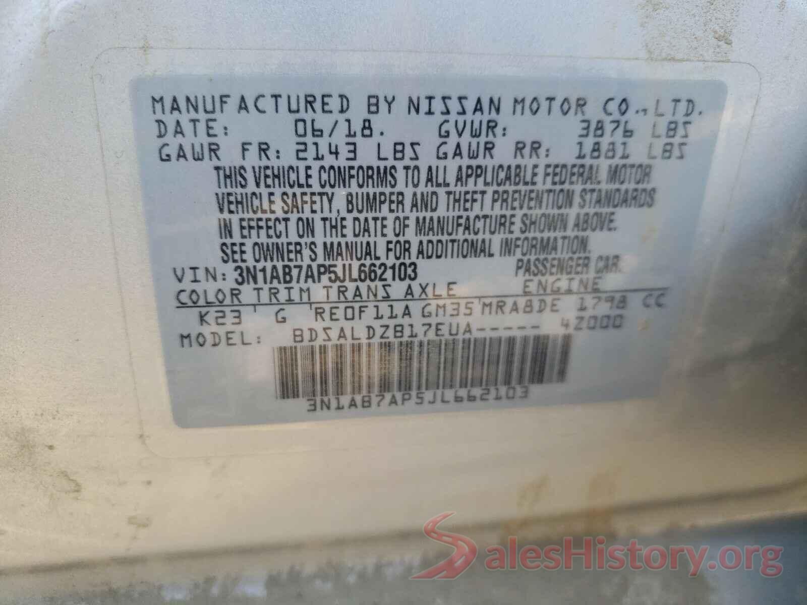 3N1AB7AP5JL662103 2018 NISSAN SENTRA