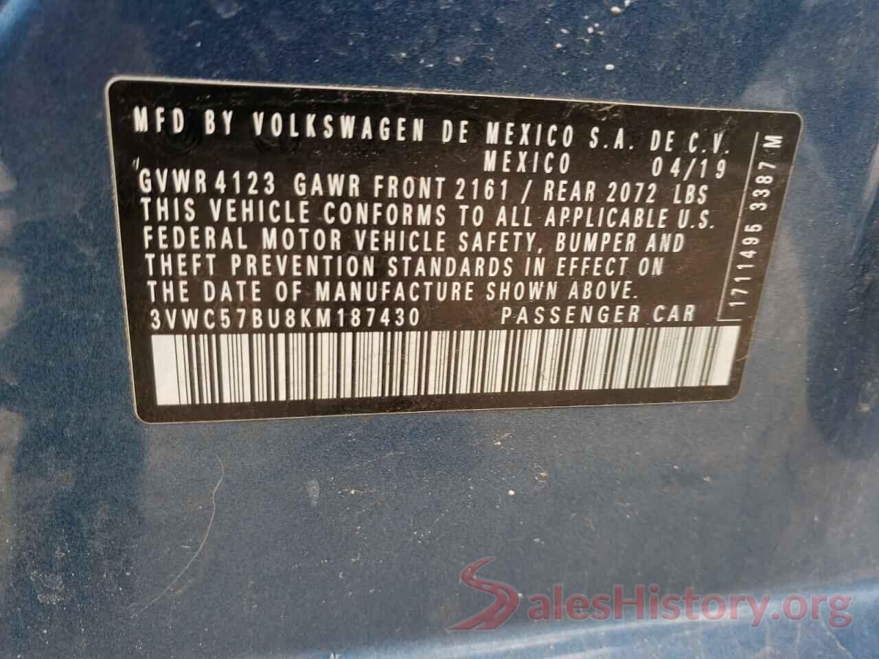 3VWC57BU8KM187430 2019 VOLKSWAGEN JETTA