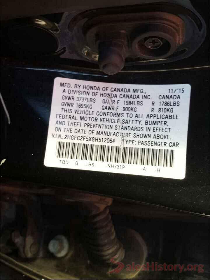 2HGFC2F5XGH512064 2016 HONDA CIVIC