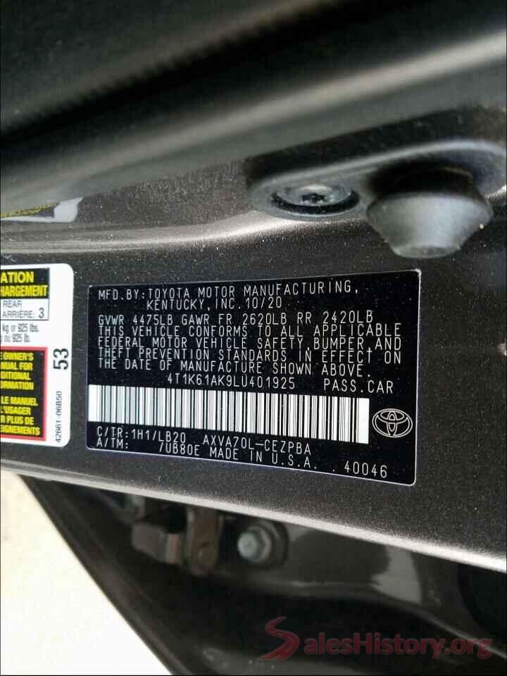 4T1K61AK9LU401925 2020 TOYOTA CAMRY