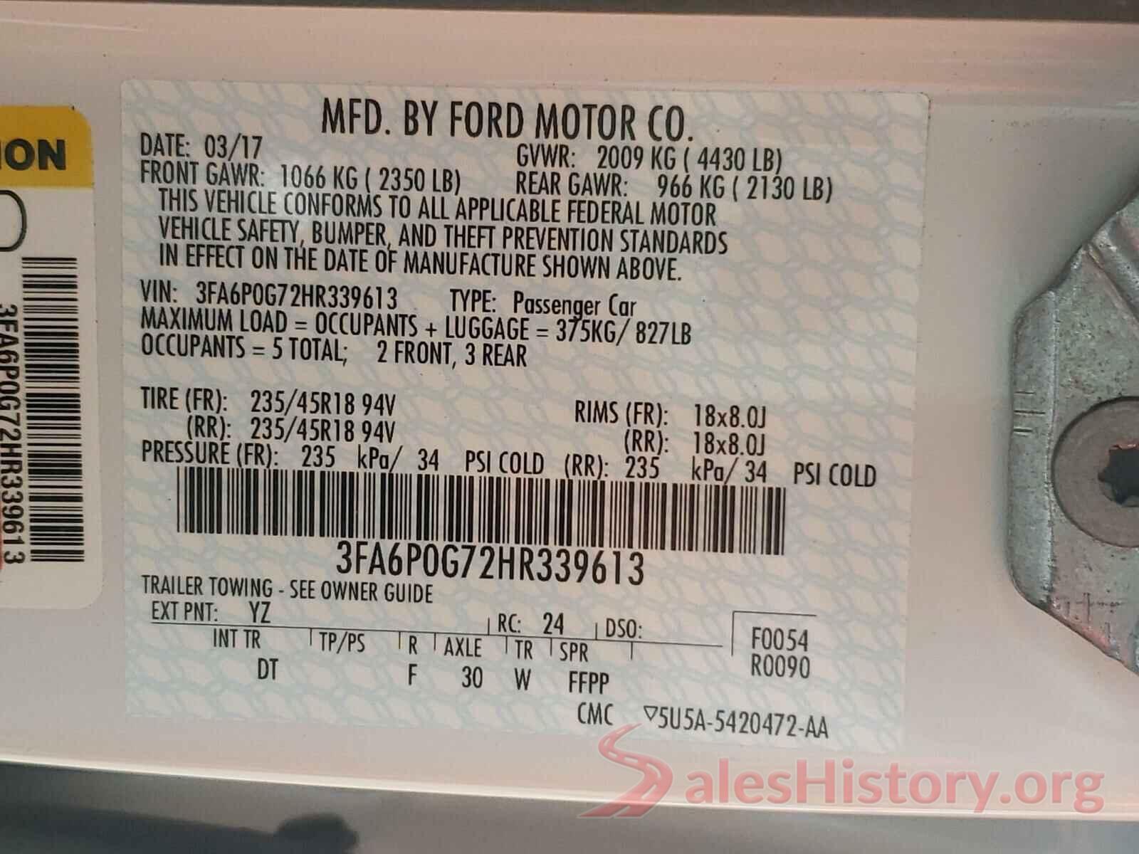 3FA6P0G72HR339613 2017 FORD FUSION