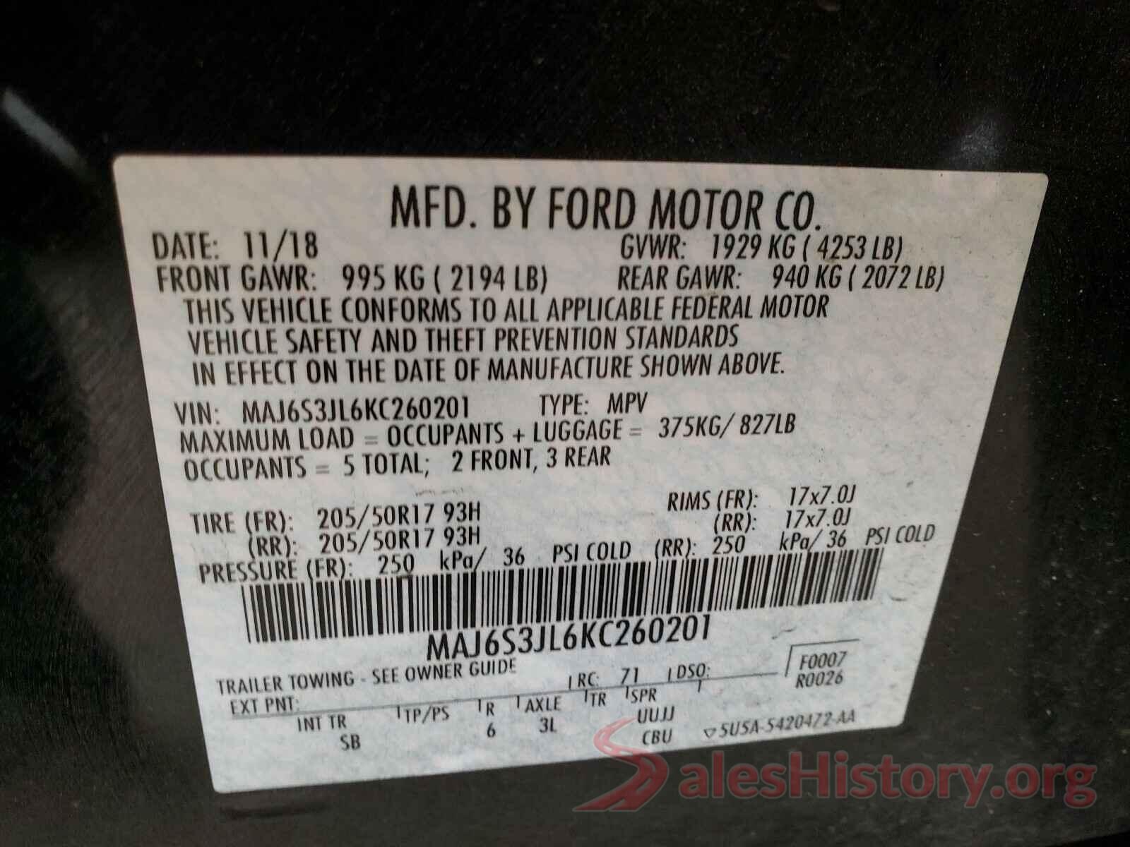 MAJ6S3JL6KC260201 2019 FORD ALL OTHER