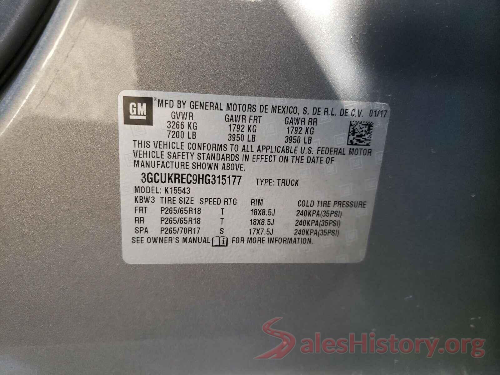 3GCUKREC9HG315177 2017 CHEVROLET SILVERADO