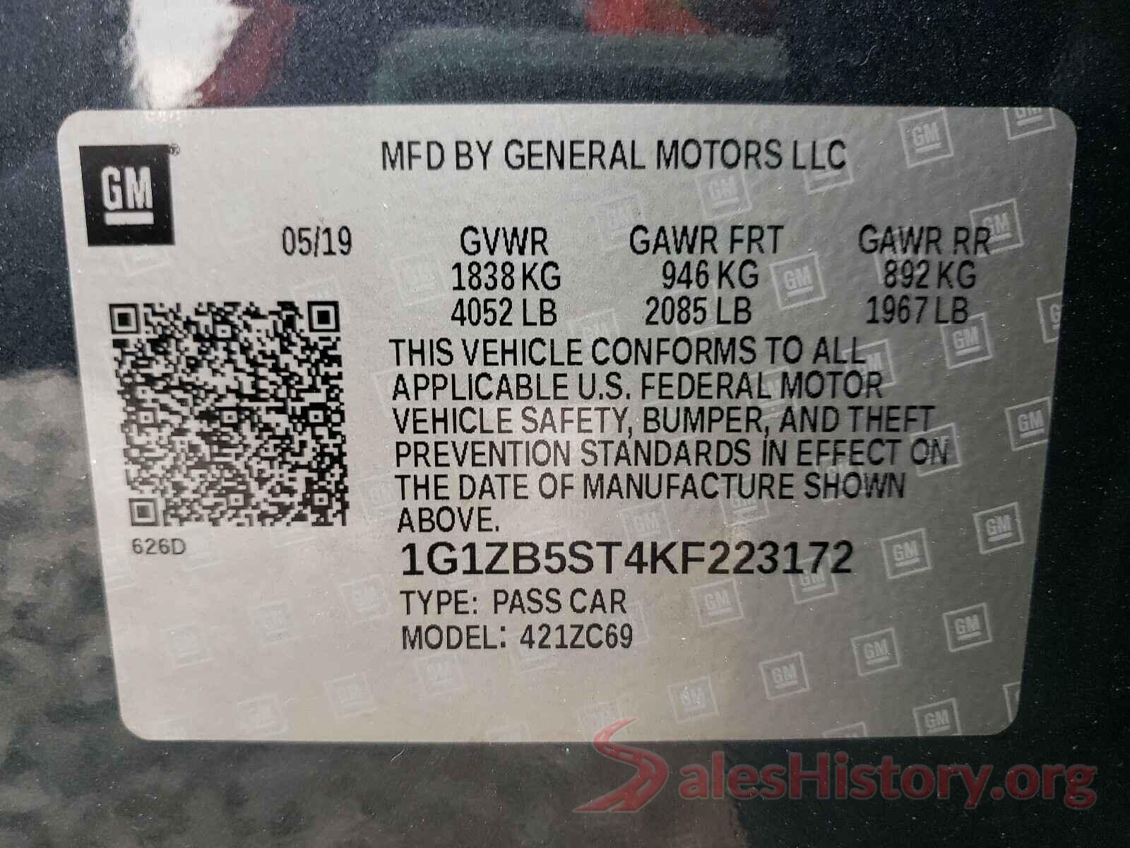 1G1ZB5ST4KF223172 2019 CHEVROLET MALIBU