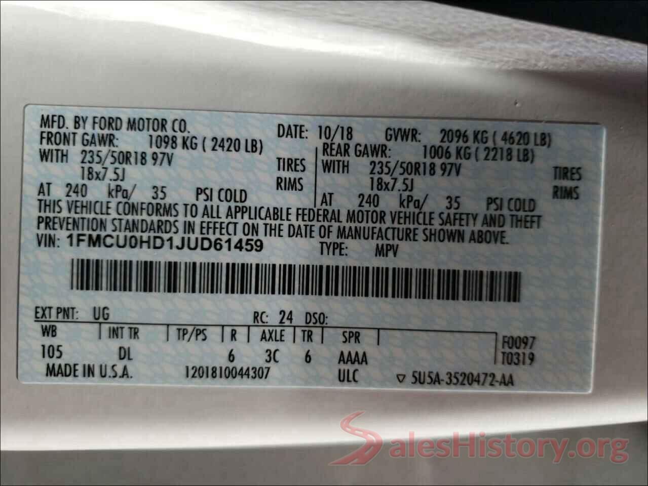 1FMCU0HD1JUD61459 2018 FORD ESCAPE