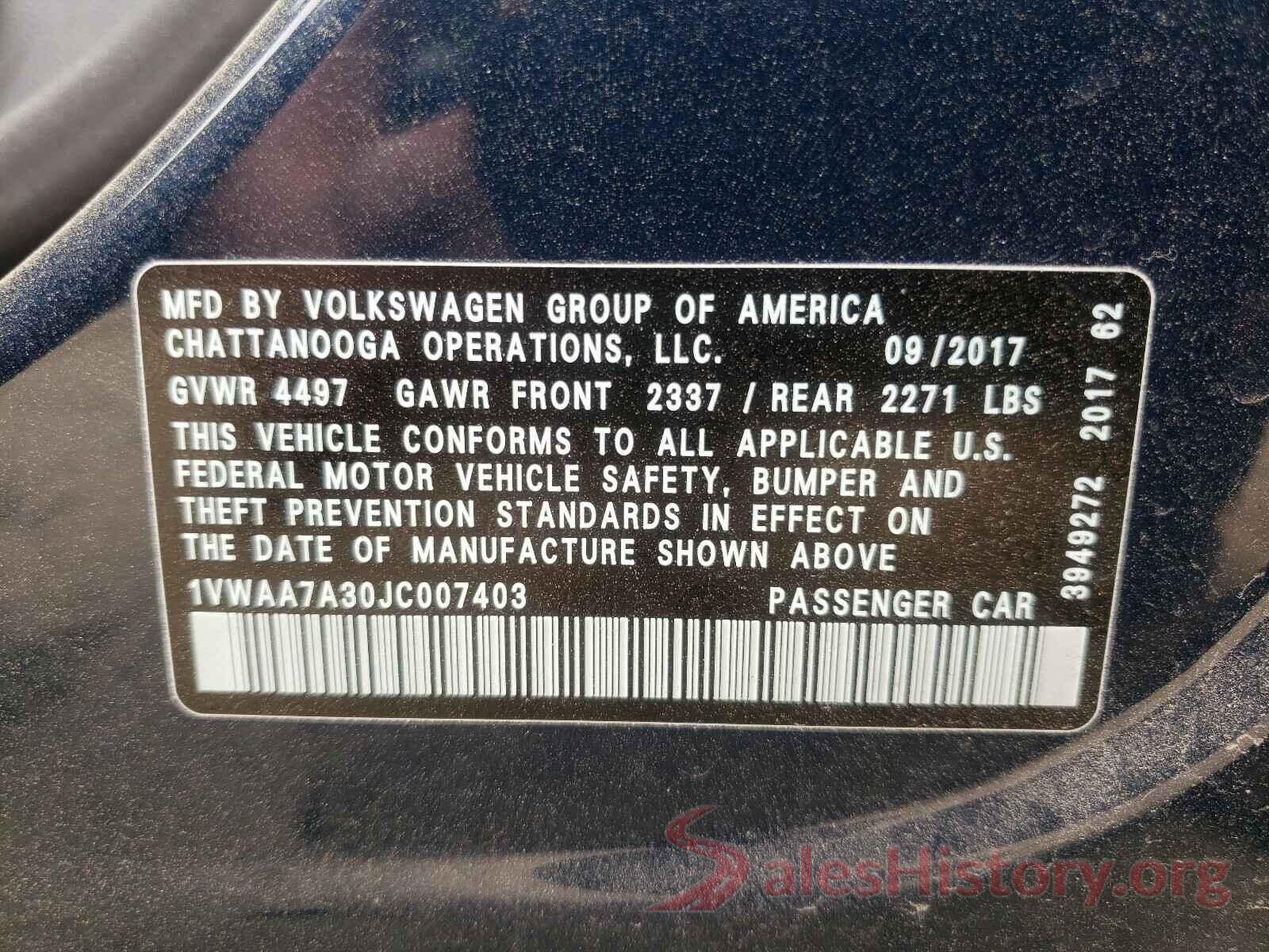 1VWAA7A30JC007403 2018 VOLKSWAGEN PASSAT