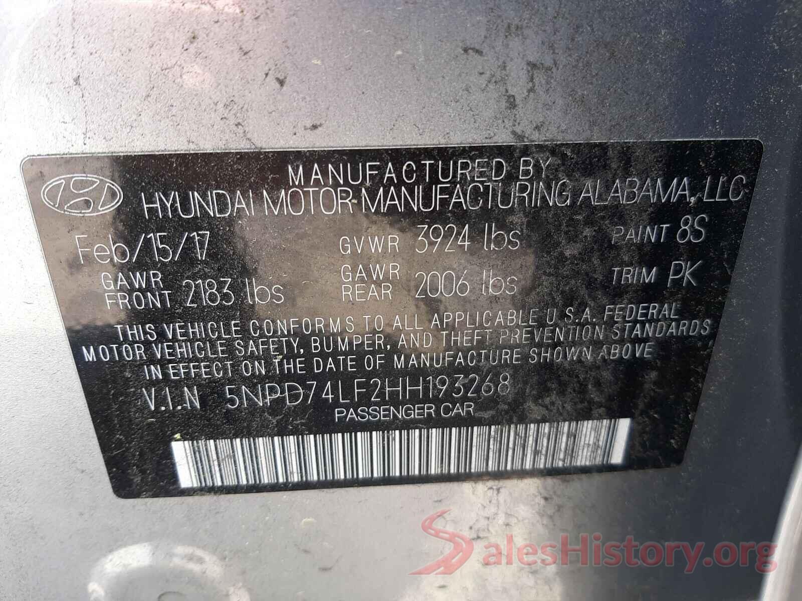 5NPD74LF2HH193268 2017 HYUNDAI ELANTRA