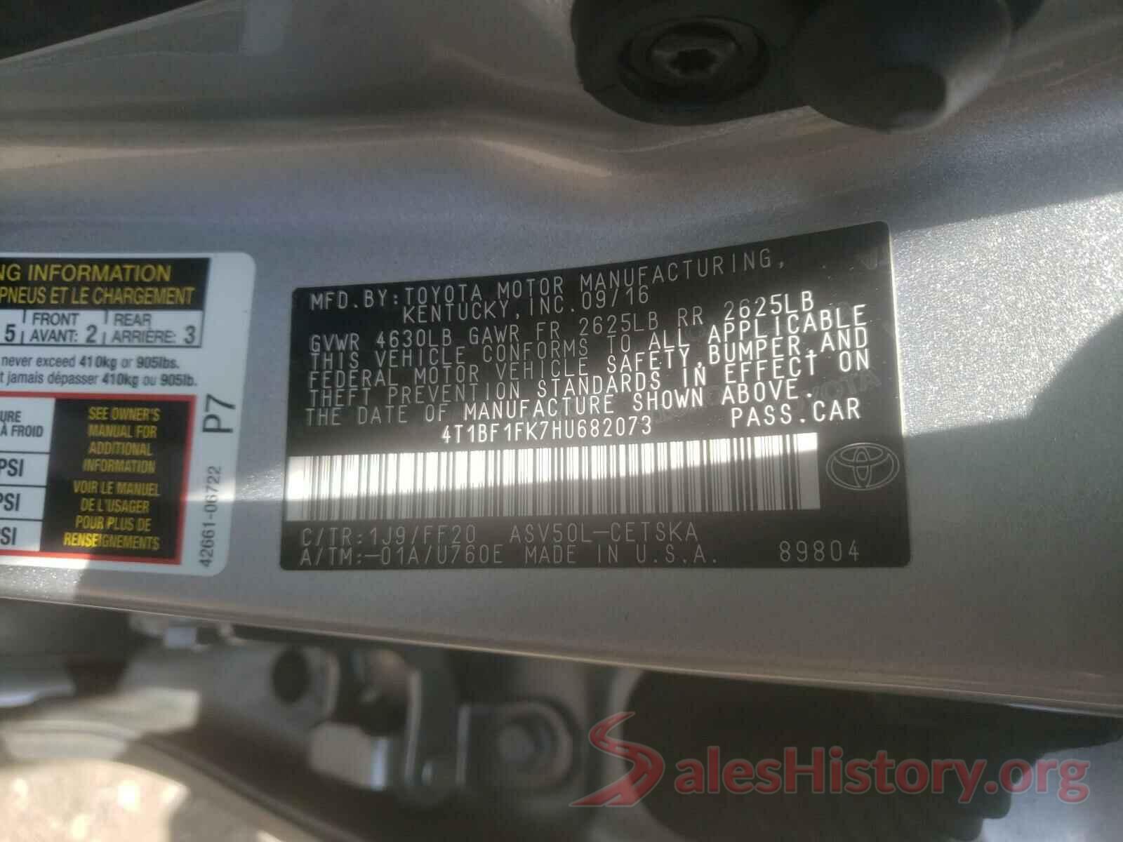 4T1BF1FK7HU682073 2017 TOYOTA CAMRY