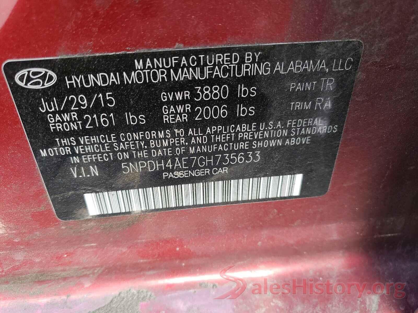 5NPDH4AE7GH735633 2016 HYUNDAI ELANTRA