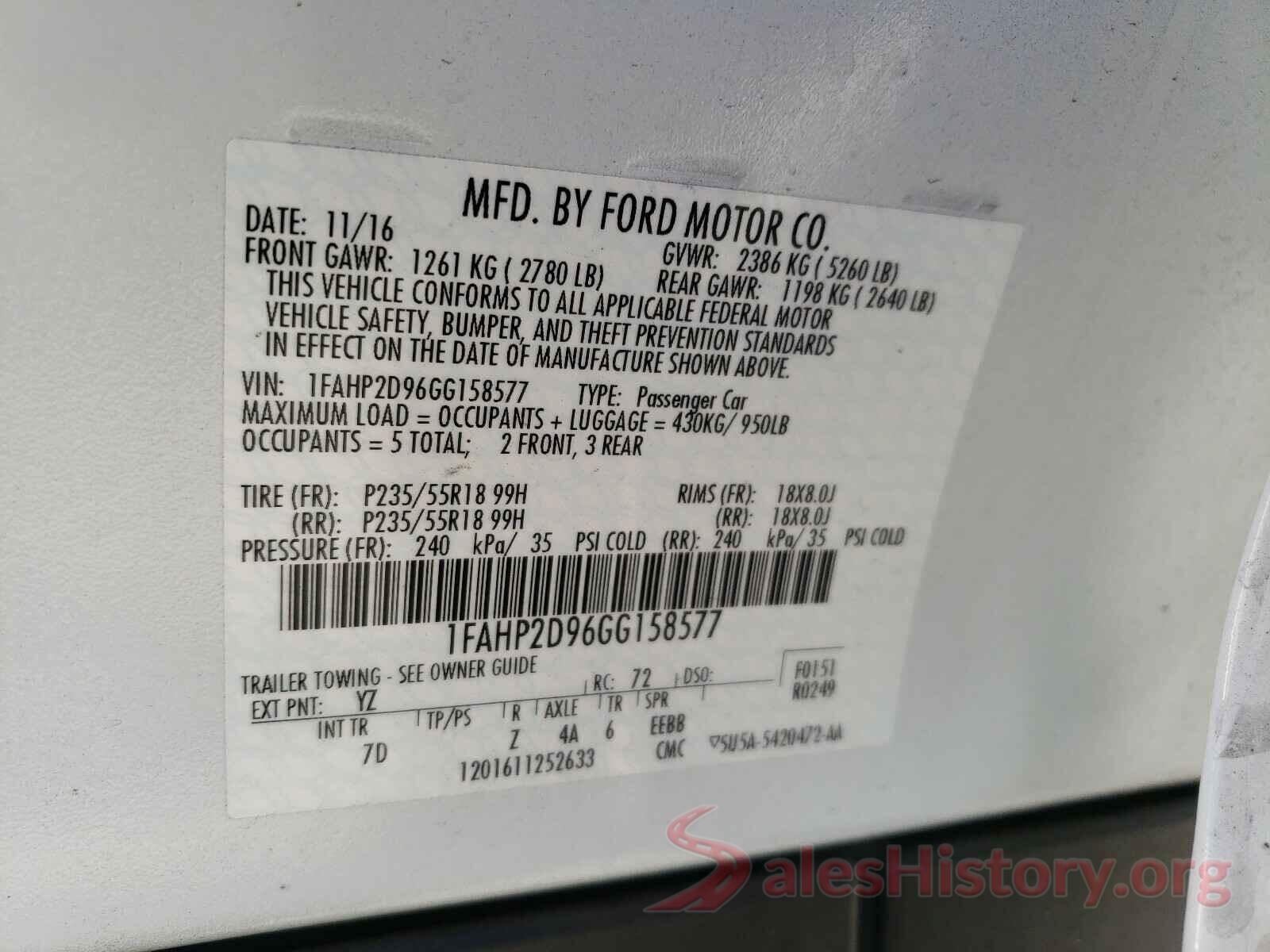 1FAHP2D96GG158577 2016 FORD TAURUS