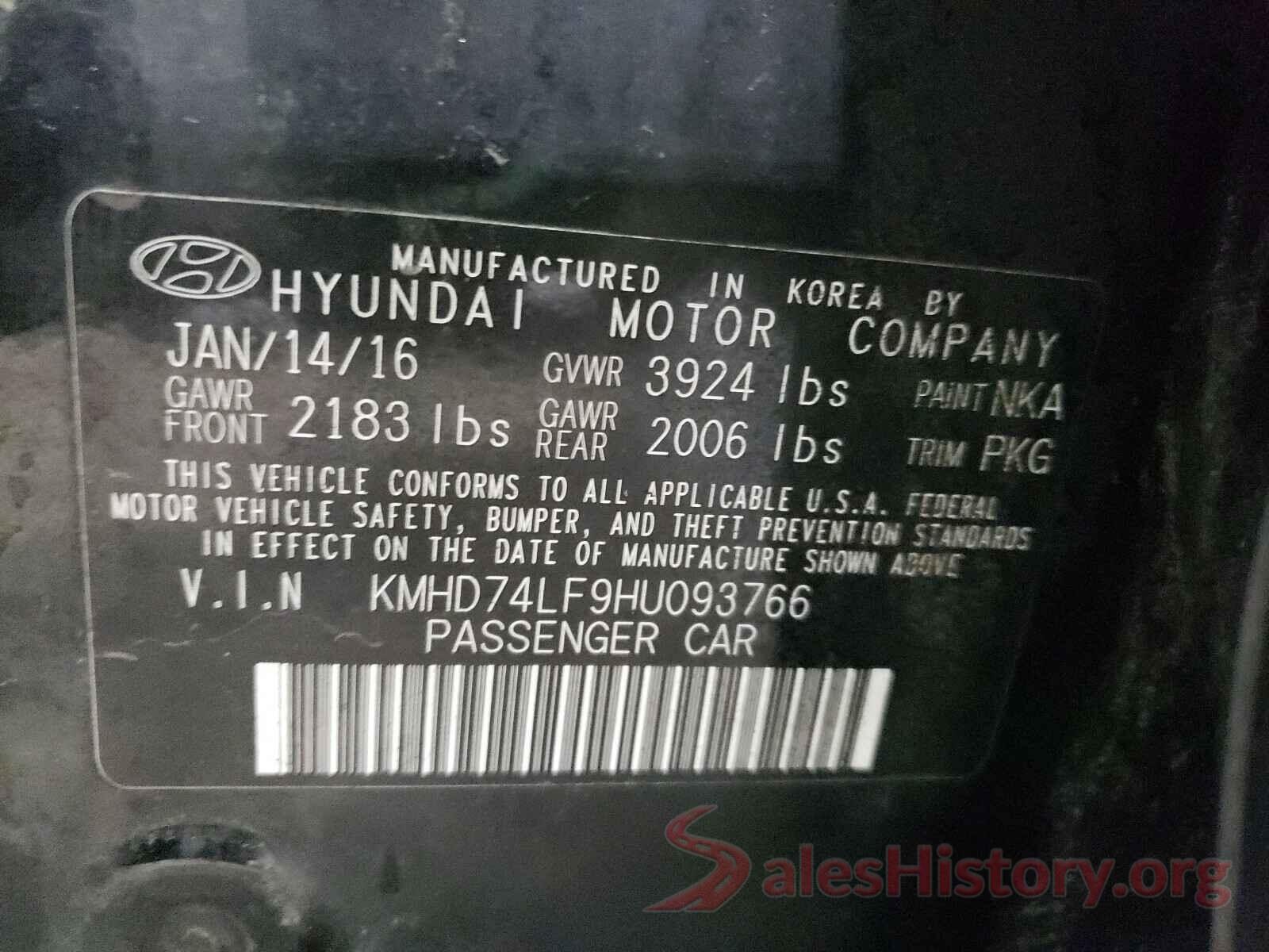 KMHD74LF9HU093766 2017 HYUNDAI ELANTRA