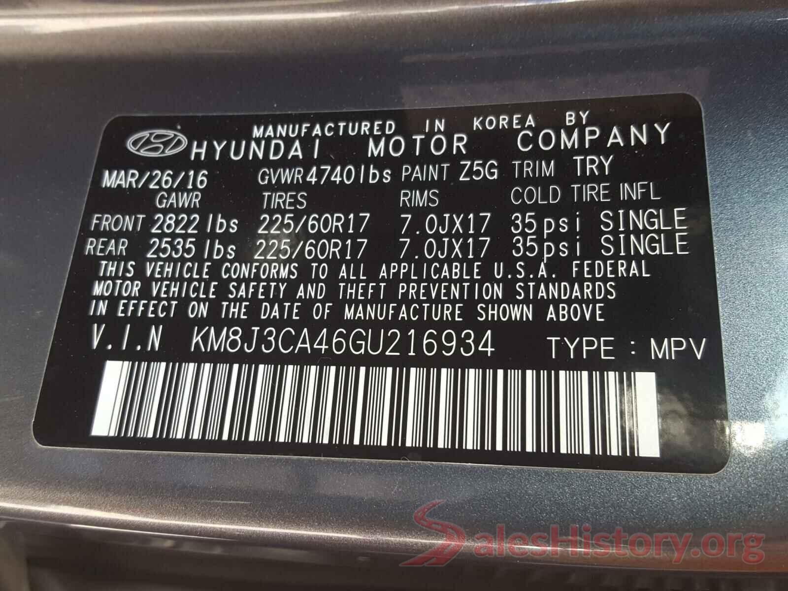 KM8J3CA46GU216934 2016 HYUNDAI TUCSON