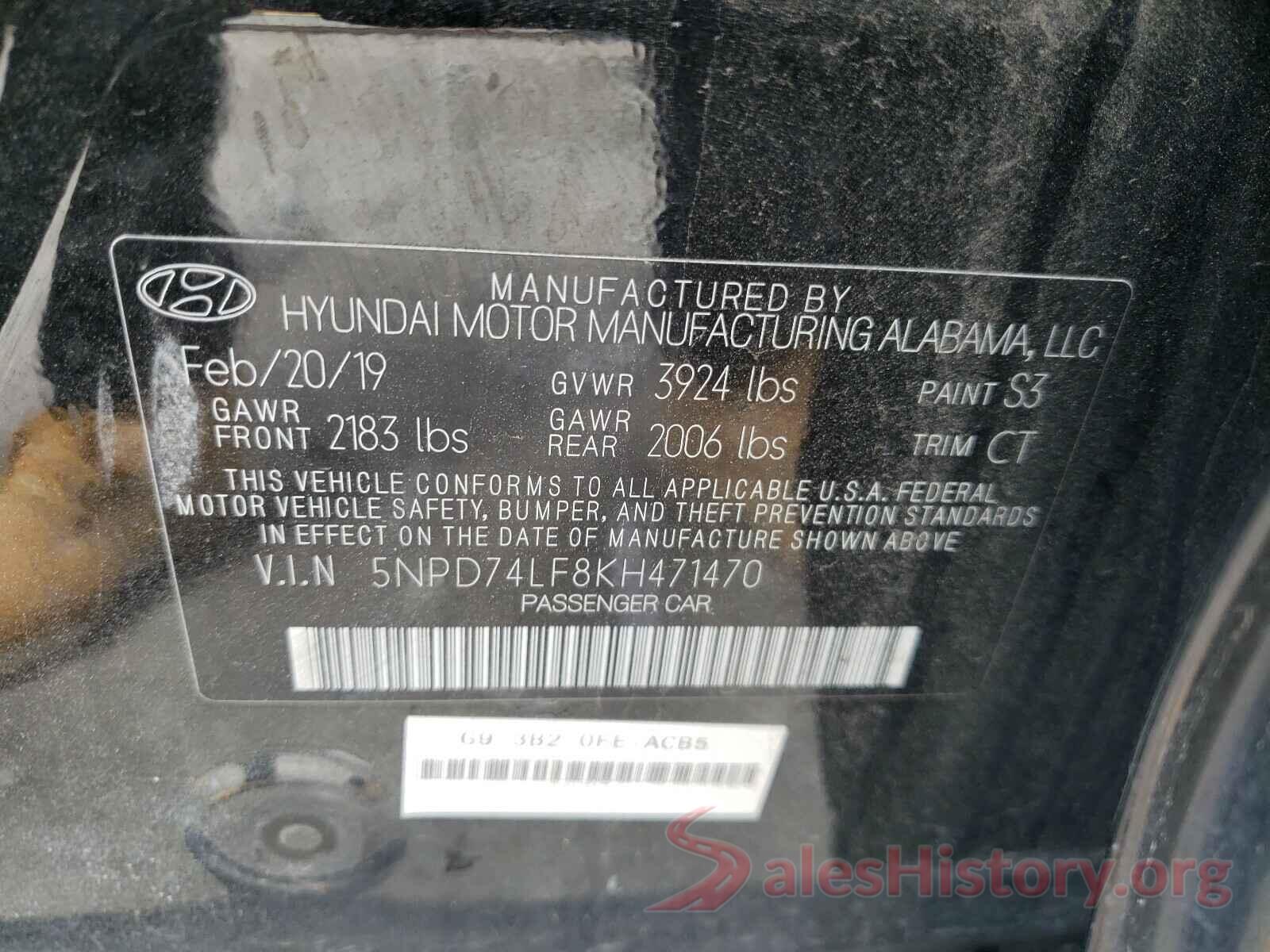 5NPD74LF8KH471470 2019 HYUNDAI ELANTRA