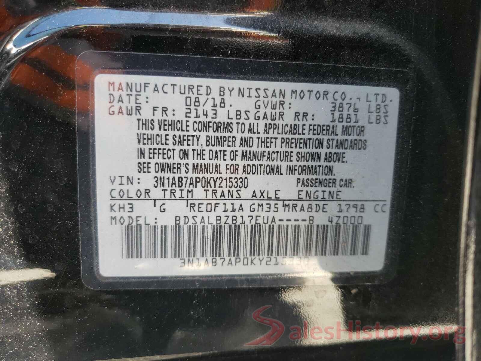 3N1AB7AP0KY215330 2019 NISSAN SENTRA