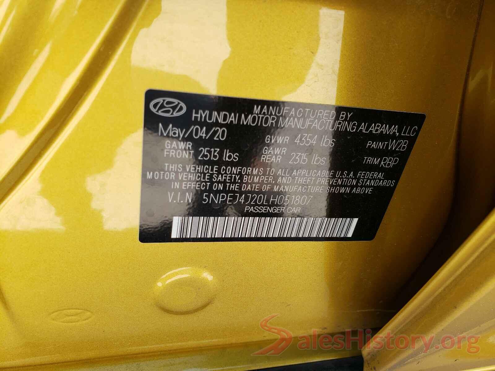 5NPEJ4J20LH051807 2020 HYUNDAI SONATA