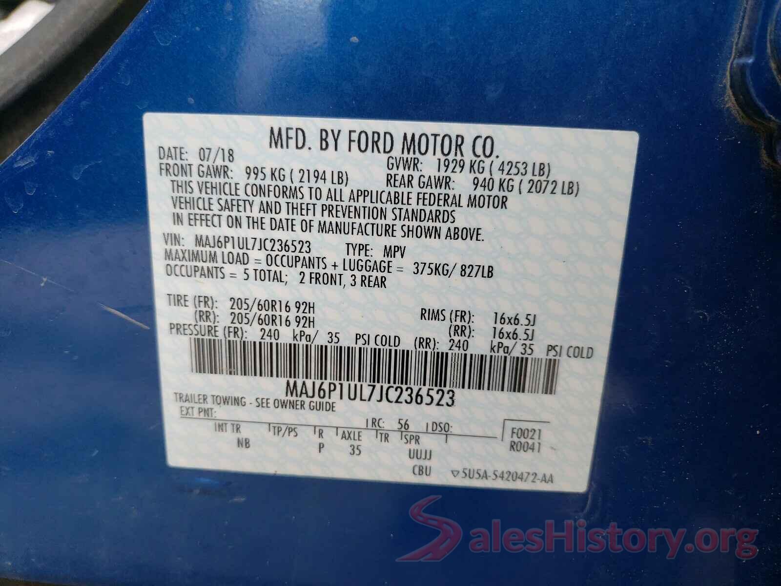 MAJ6P1UL7JC236523 2018 FORD ALL OTHER