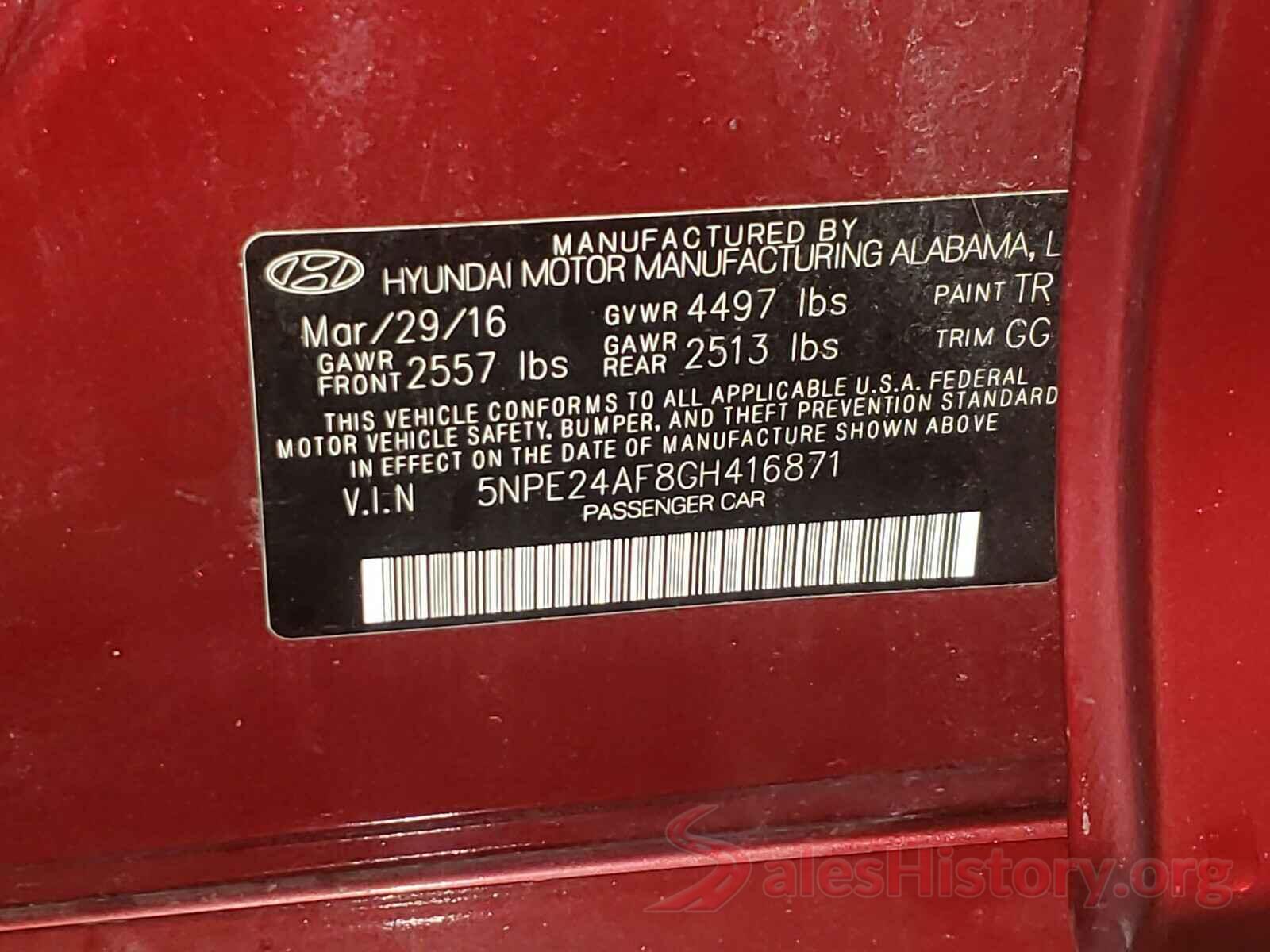 5NPE24AF8GH416871 2016 HYUNDAI SONATA