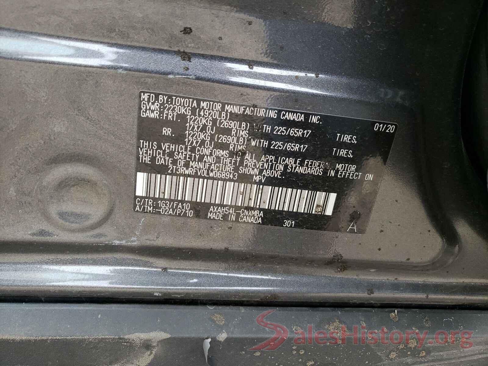 2T3RWRFV0LW068943 2020 TOYOTA RAV4