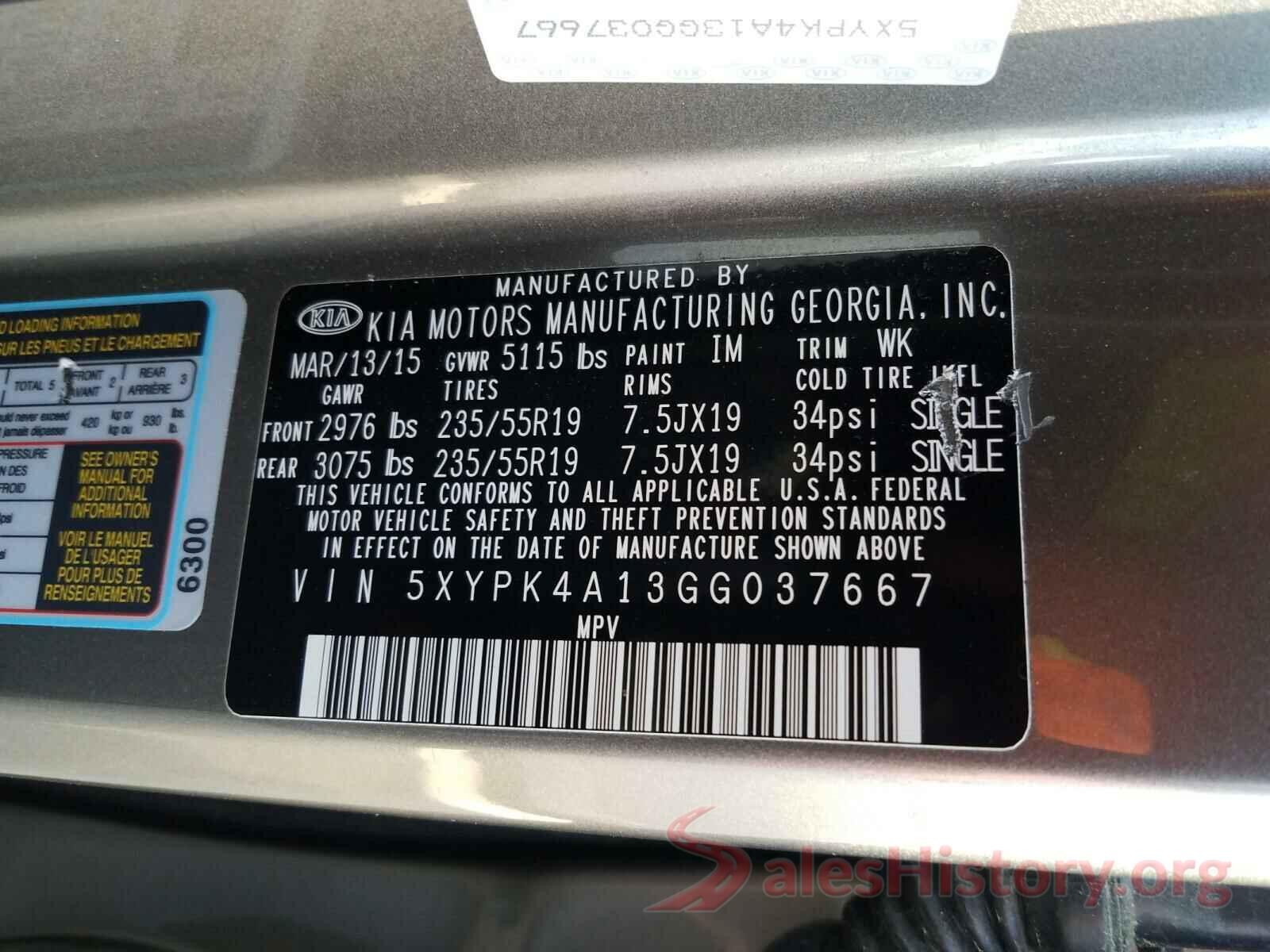 5XYPK4A13GG037667 2016 KIA SORENTO