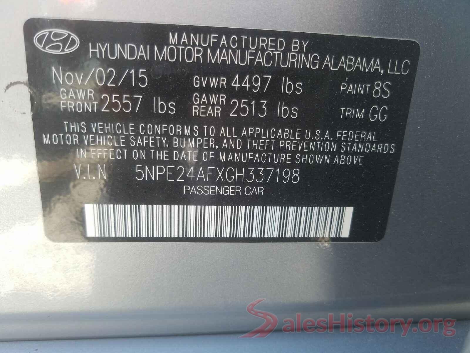 5NPE24AFXGH337198 2016 HYUNDAI SONATA