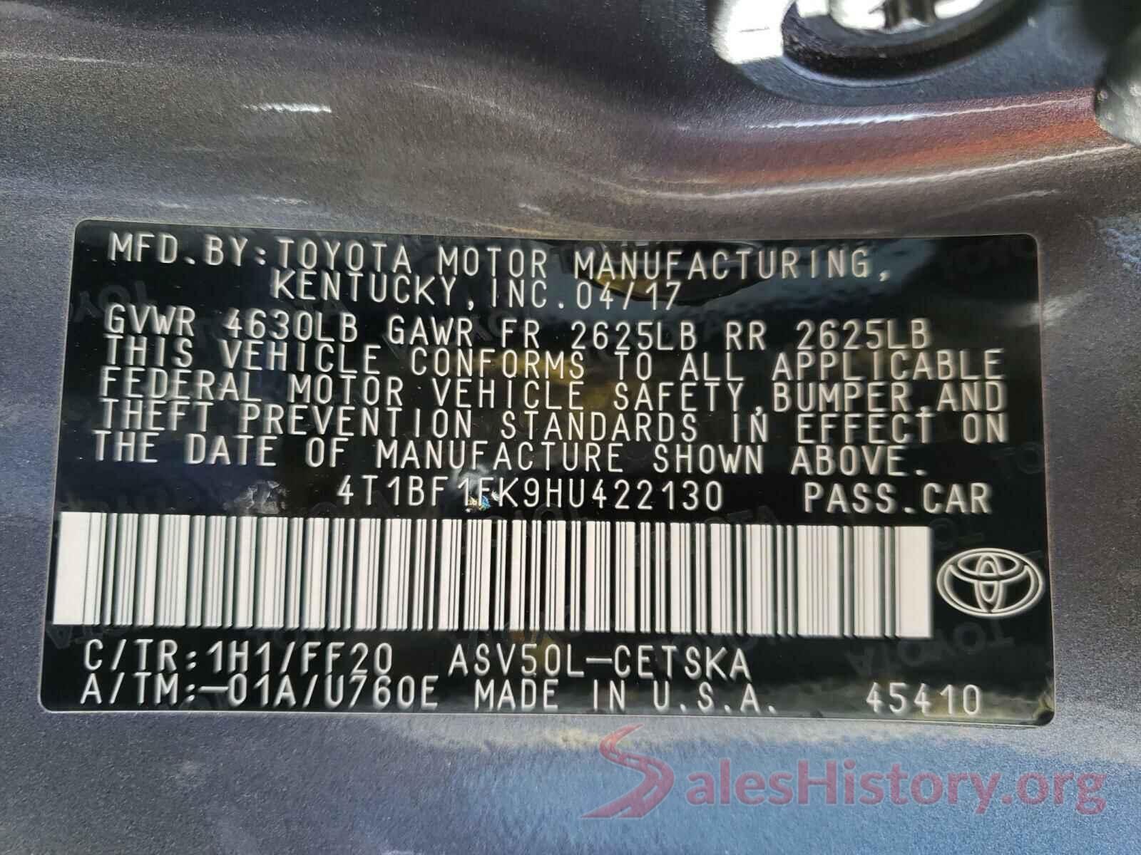 4T1BF1FK9HU422130 2017 TOYOTA CAMRY