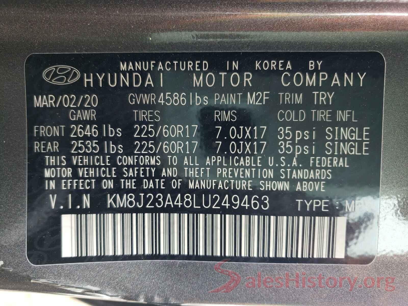 KM8J23A48LU249463 2020 HYUNDAI TUCSON