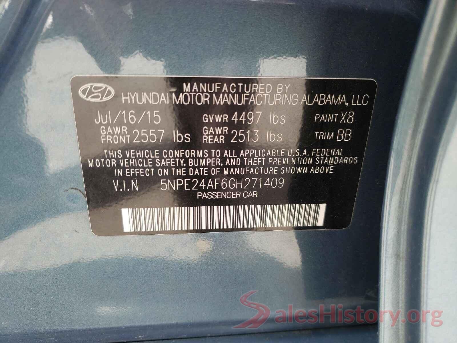 5NPE24AF6GH271409 2016 HYUNDAI SONATA