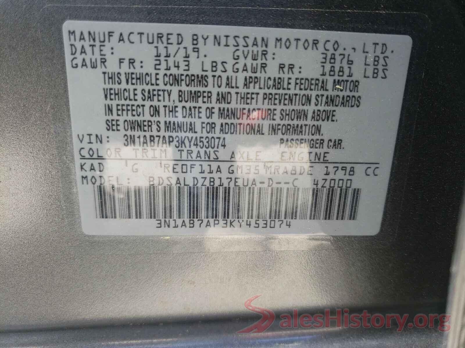 3N1AB7AP3KY453074 2019 NISSAN SENTRA