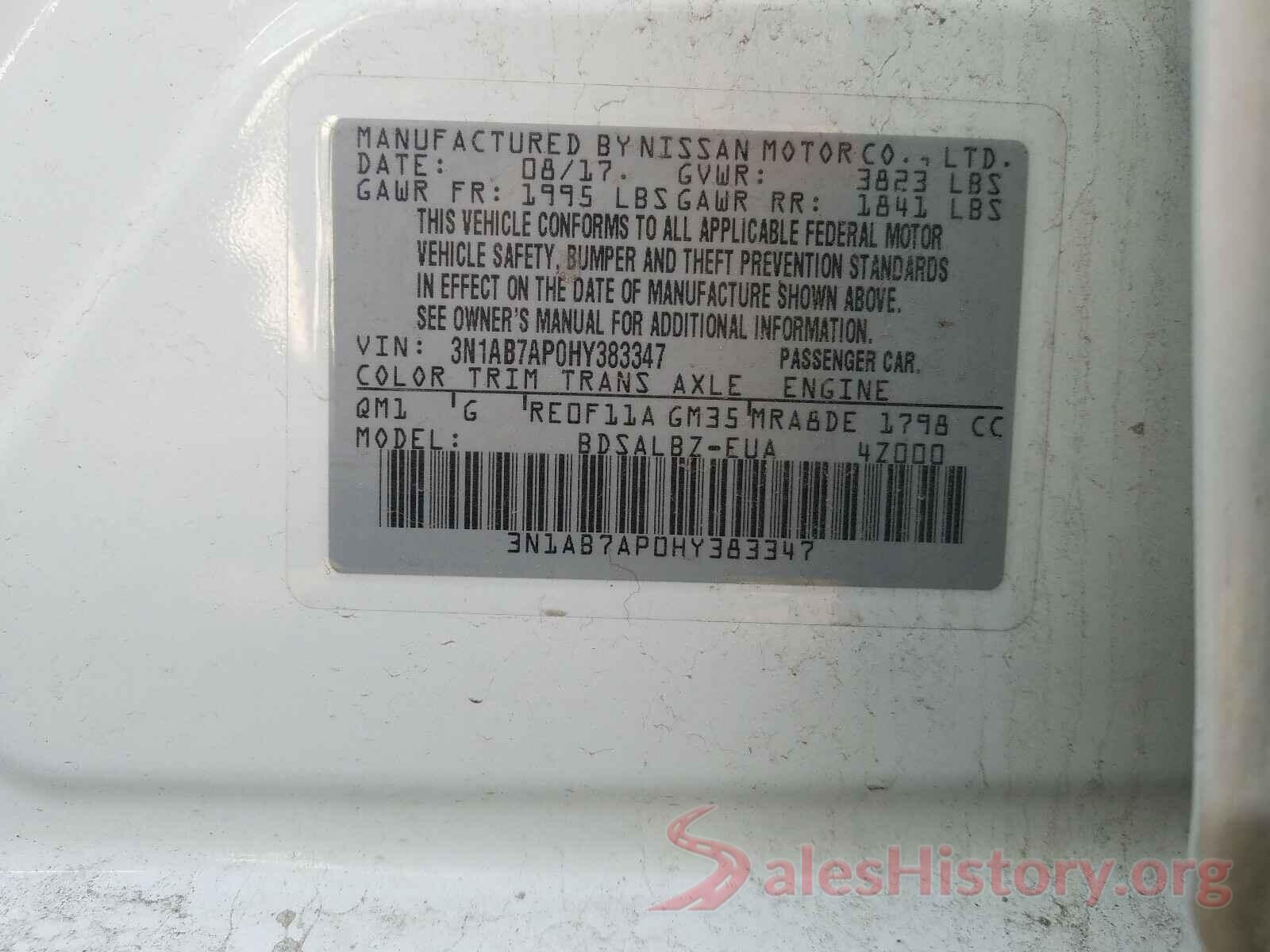 3N1AB7AP0HY383347 2017 NISSAN SENTRA