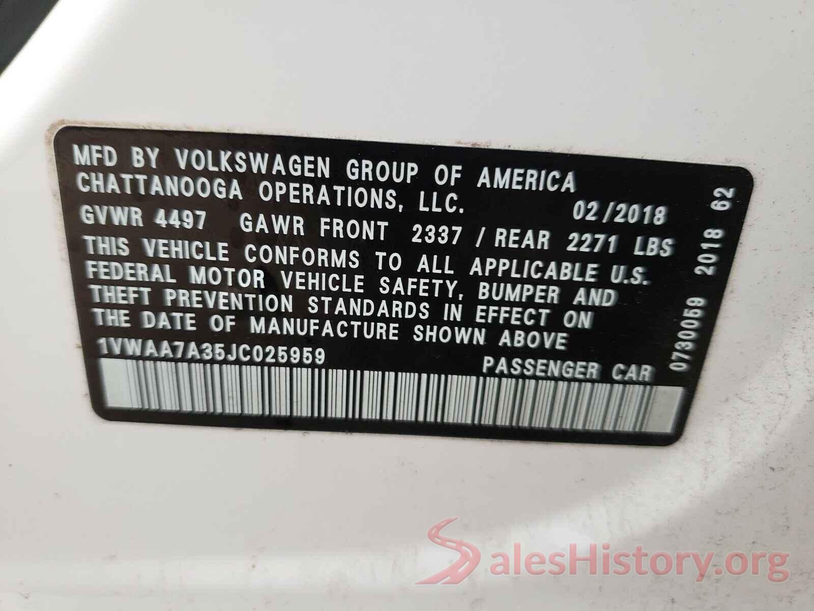 1VWAA7A35JC025959 2018 VOLKSWAGEN PASSAT