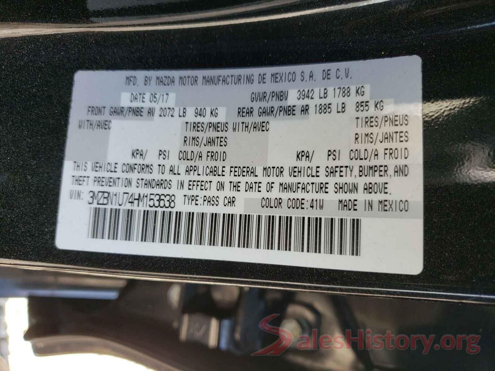 3MZBN1U74HM153638 2017 MAZDA 3