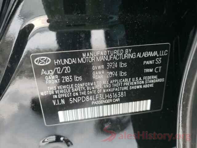 5NPD84LF3LH616381 2020 HYUNDAI ELANTRA