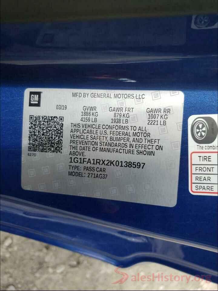 1G1FA1RX2K0138597 2019 CHEVROLET CAMARO