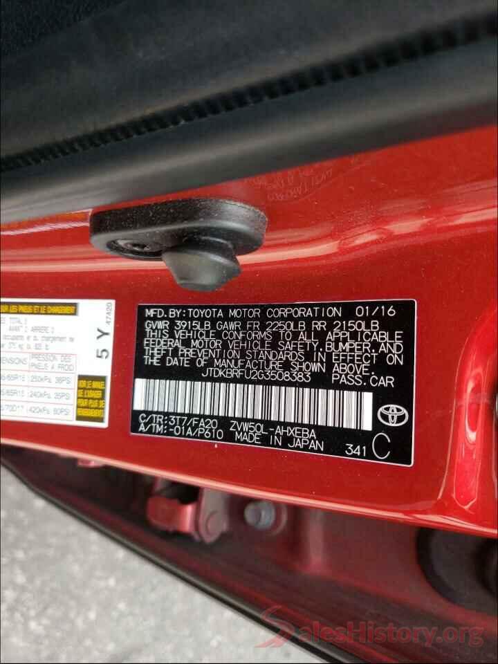 JTDKBRFU2G3508383 2016 TOYOTA PRIUS