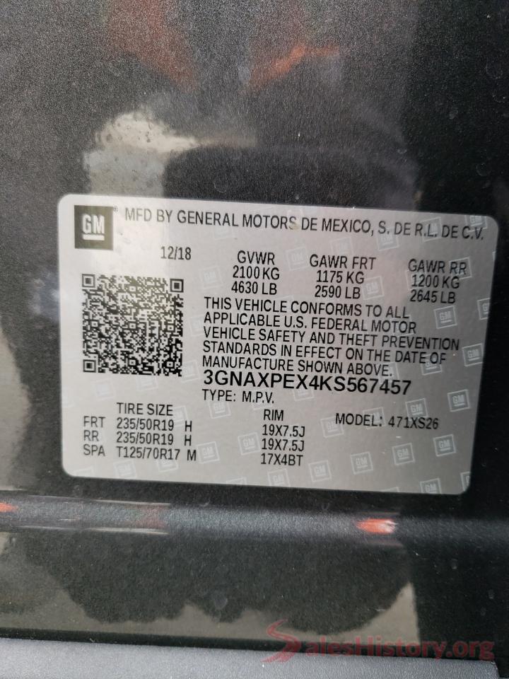 3GNAXPEX4KS567457 2019 CHEVROLET EQUINOX