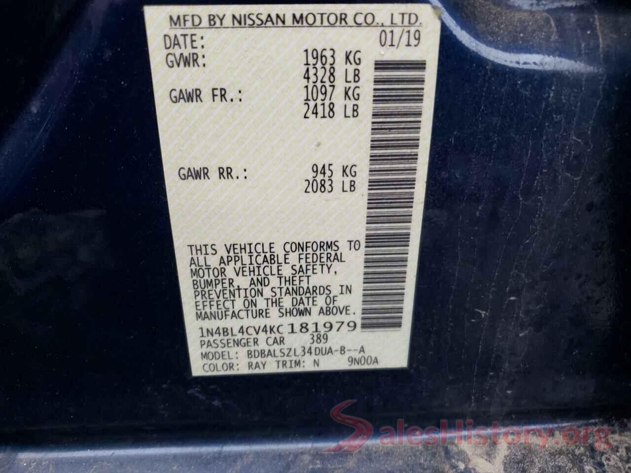 1N4BL4CV4KC181979 2019 NISSAN ALTIMA