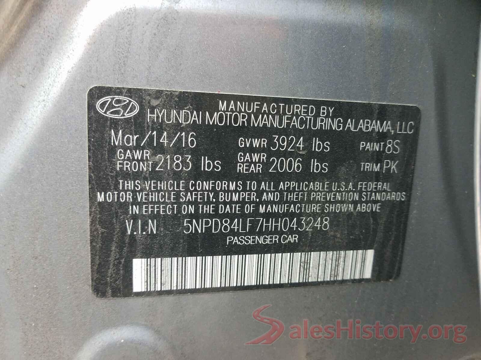 5NPD84LF7HH043248 2017 HYUNDAI ELANTRA