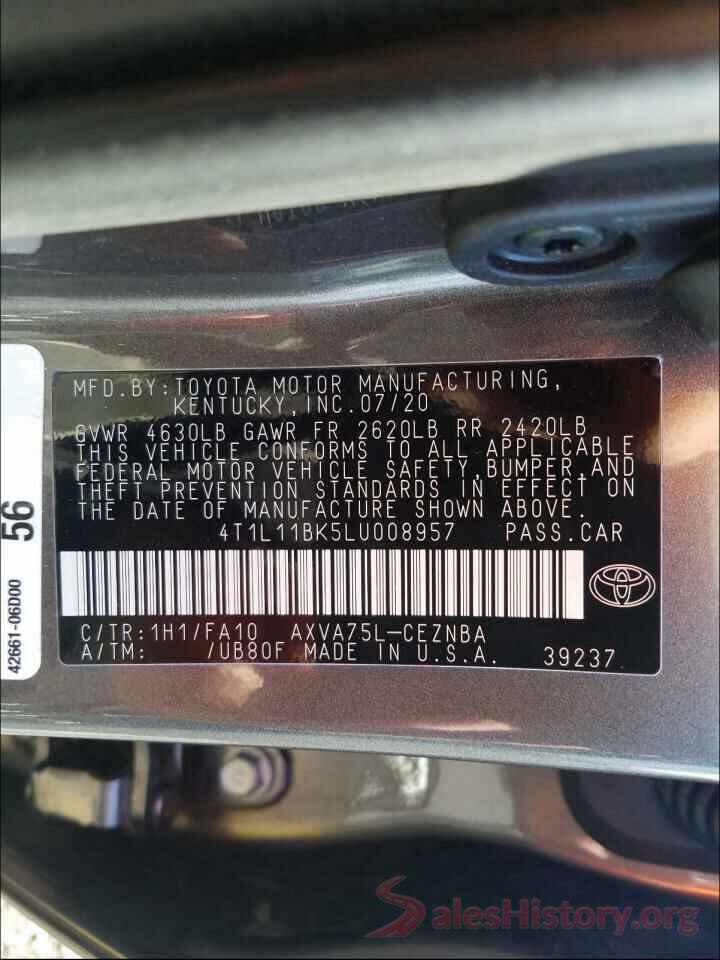 4T1L11BK5LU008957 2020 TOYOTA CAMRY