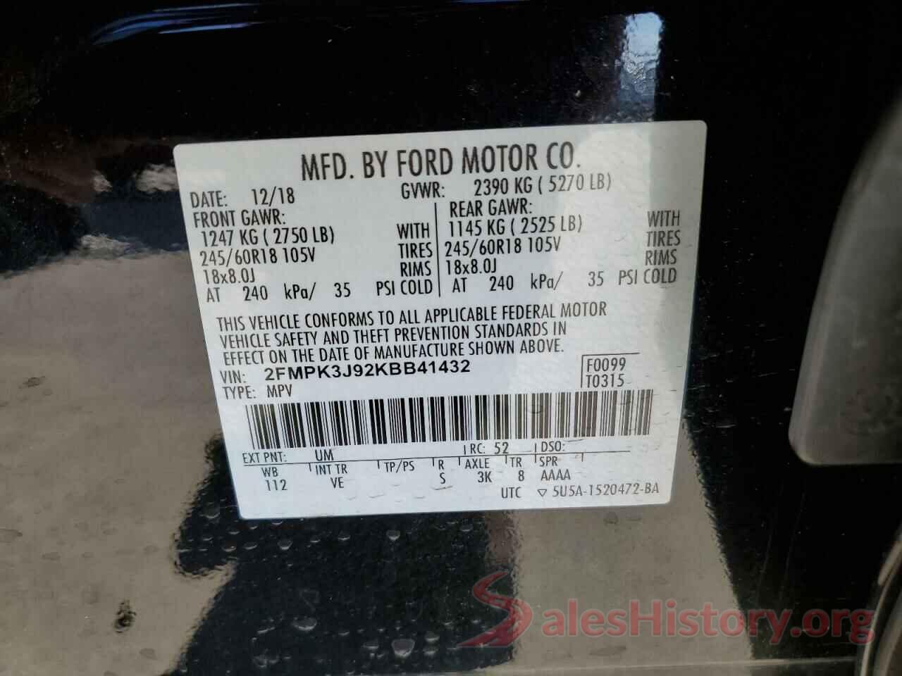 2FMPK3J92KBB41432 2019 FORD EDGE