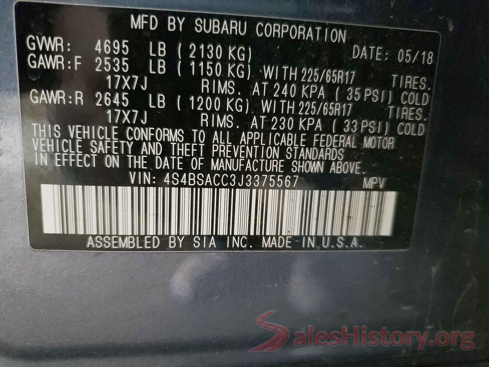 4S4BSACC3J3375567 2018 SUBARU OUTBACK