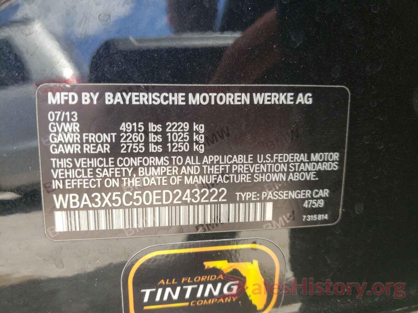 WBA3X5C50ED243222 2014 BMW 3 SERIES