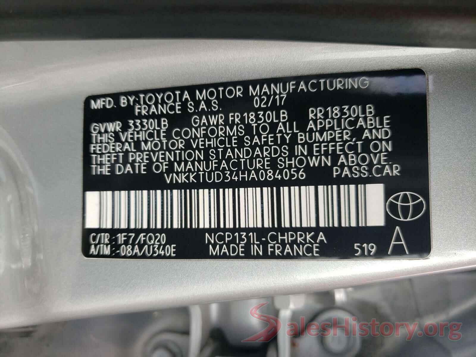 VNKKTUD34HA084056 2017 TOYOTA YARIS