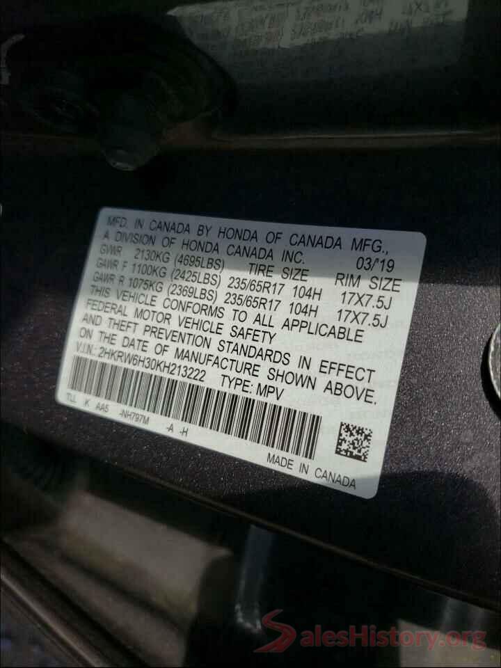 2HKRW6H30KH213222 2019 HONDA CRV