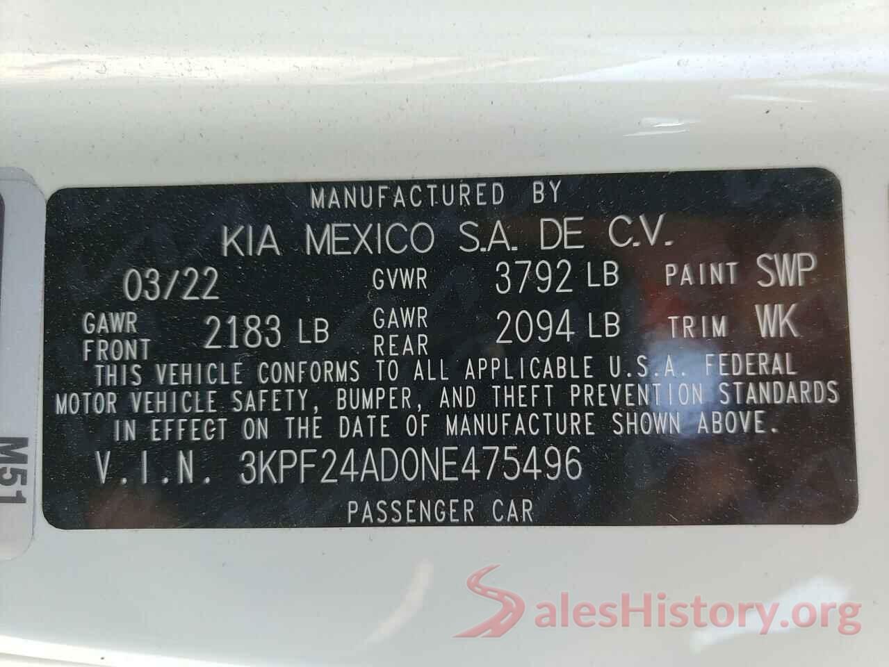 3KPF24AD0NE475496 2022 KIA FORTE